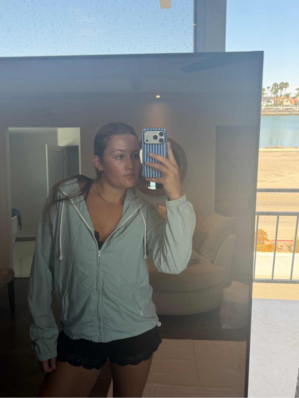 Brandy Melville Pale Sage Zip-Up Hooded Jacket